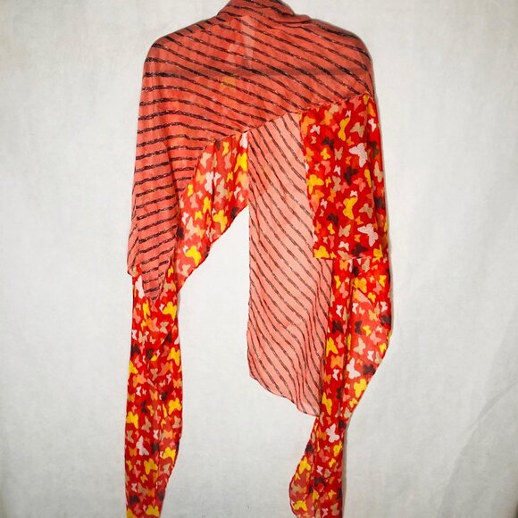 red pink scarf butterfly stripped sheer multi color orange READ - Picture 7 of 7